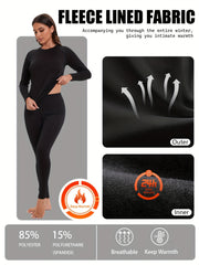 2Pcs Base Layer Set T Shirt & Fleece Pant Thermal Underwear Women's Activewear