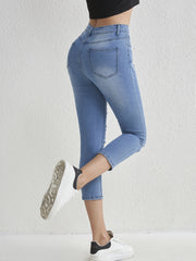 Ripped Holes Cropped Skinny Jeans Slim Fit Slash Pockets High Stretch Capris