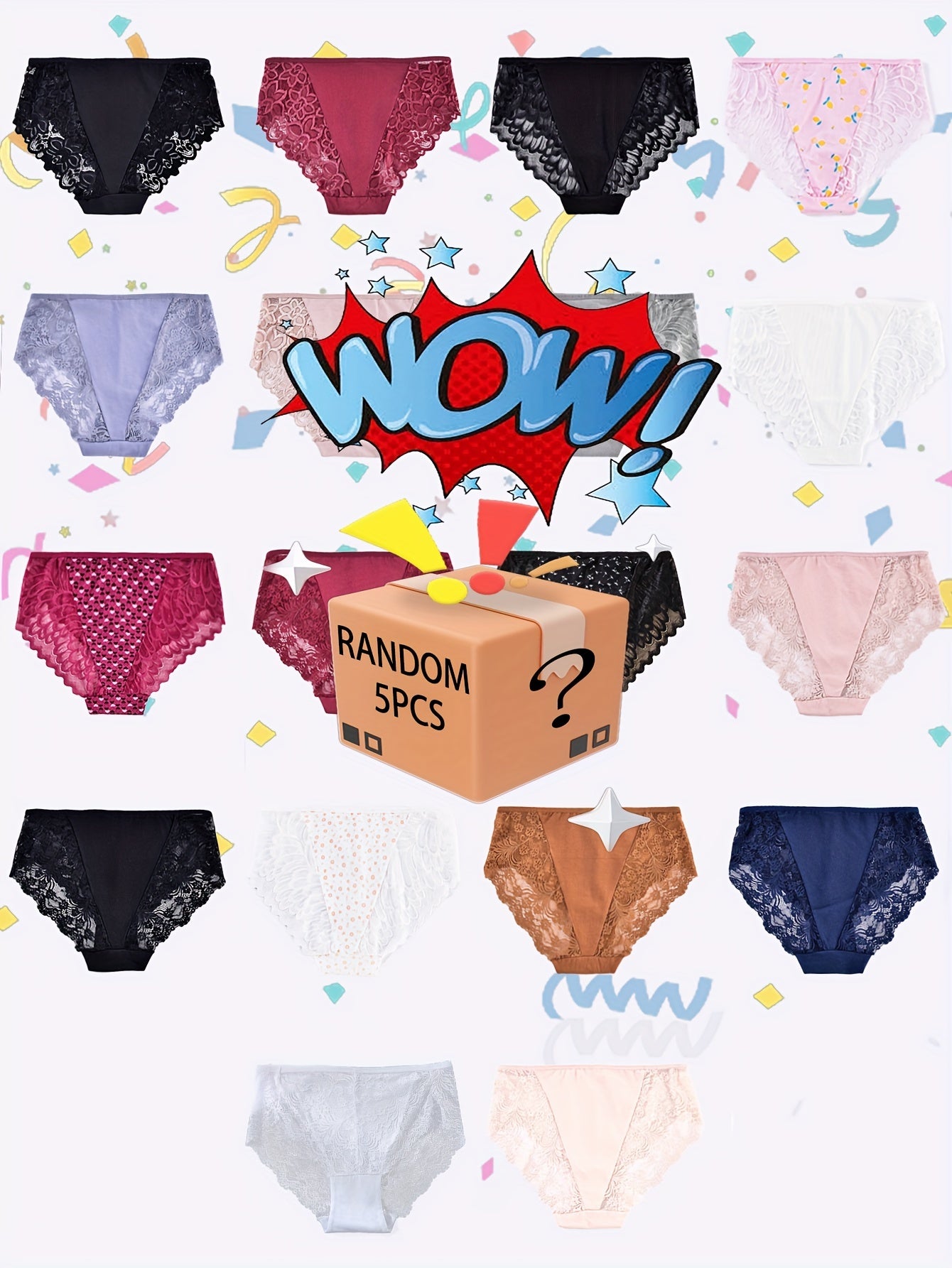 5 Pack Plus Size Panties Set Women's Plus Soft Contrast Lace Briefs