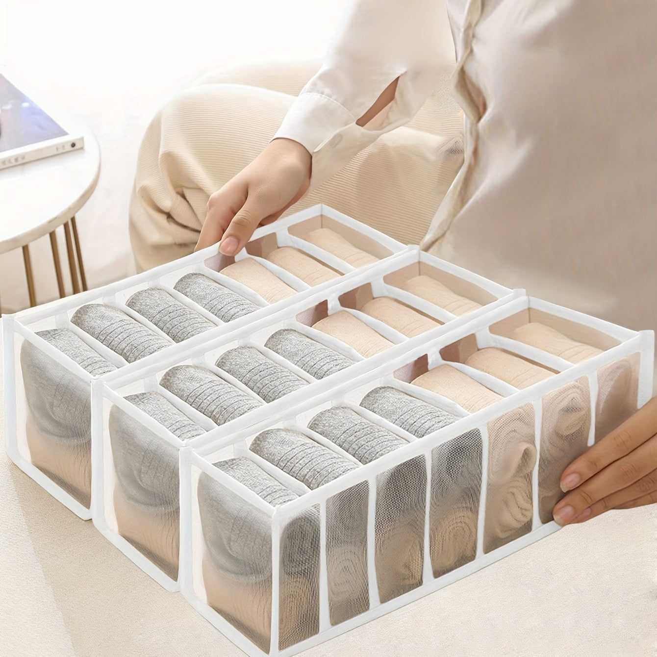 3pcs 7-grid Underwear Storage Box Multifunction Socks Storage Box