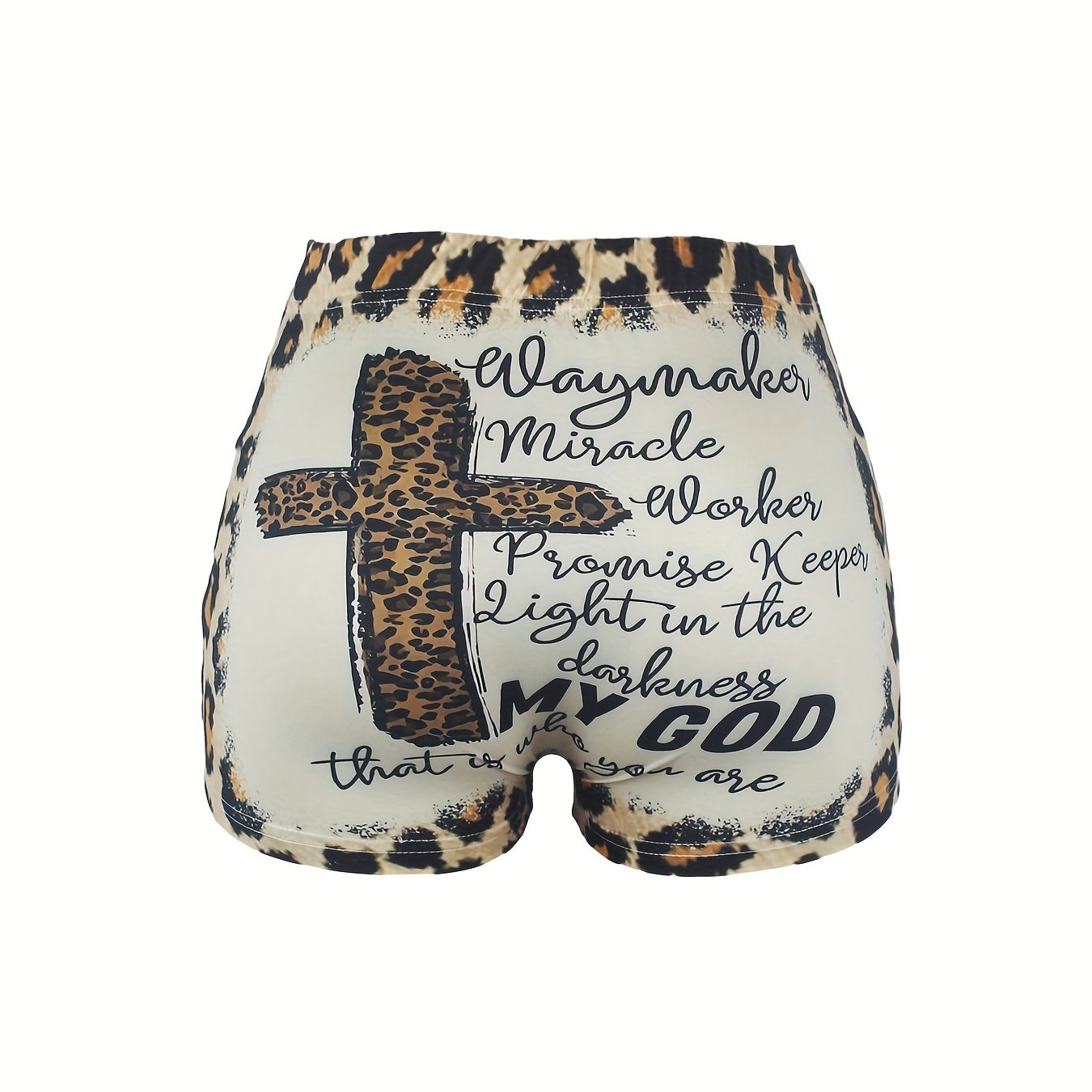 Letter & Leopard Print Skinny Shorts for Women