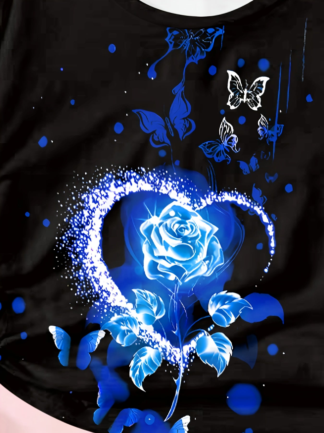 Rose Heart Butterfly Print Short Sleeve T-shirt Girls Summer Sports Clothes