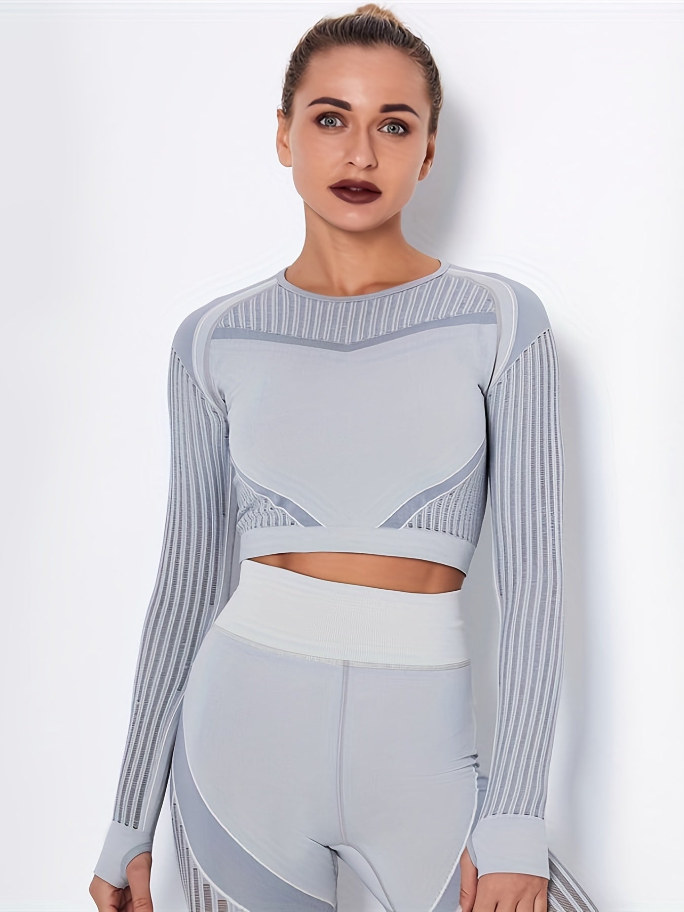 Mesh Long Sleeve Yoga T Shirt with Thumb Hole