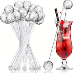 6pcs Glitter Disco Ball Cocktail Swizzle Sticks - Adds Sparkle to Drinks