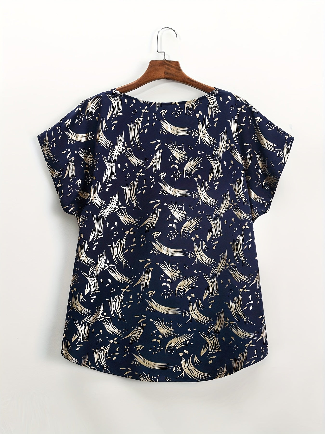 Casual Blouse Women's Plus Allover Print V Neck Asymmetrical Blouse