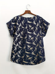 Casual Blouse Women's Plus Allover Print V Neck Asymmetrical Blouse