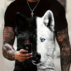 Men's Wolf Pattern Sports T-shirt Round Neck Tee Shirt