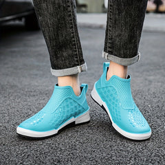 Men Low Top Block Rain Boots Waterproof Non slip Rain Shoes
