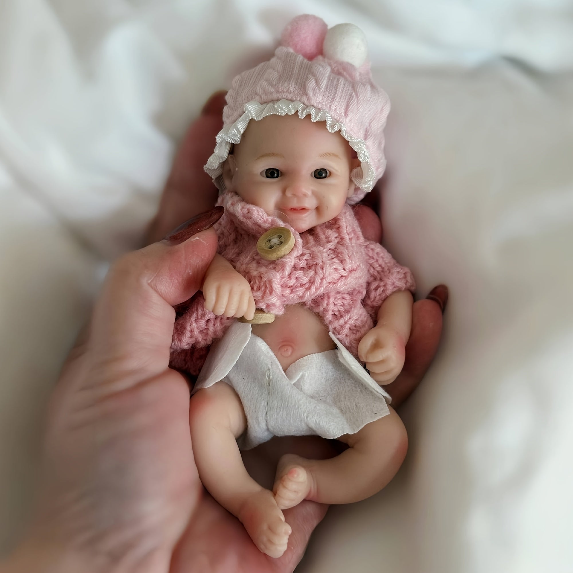 6" Reborn Kids Girl Doll Soft Silicone Body Pink Sweater Leopard Print Onesie