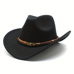 Men's Western Woolen Cowboy Hat Rolled Brim Knight Hat