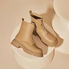 DAPHNE PU Leather Zipper Combat Boots Thick Soled Platform