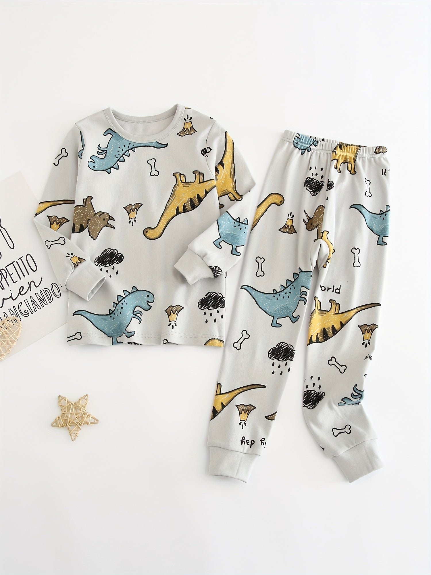 Dinosaur Kid's Pajamas Set Long Sleeve Top & Pants Comfy PJ Boy's Loungewear