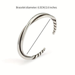 Vintage Silver Woven Bracelet Mens Open Style