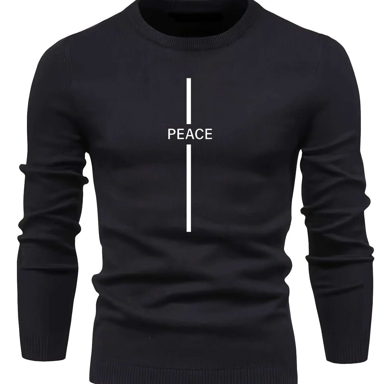 Men's Letter Print Knitted Sweater Active Mid Stretch Slim Fit Warm Pullover