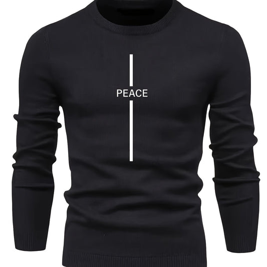 Men's Letter Print Knitted Sweater Active Mid Stretch Slim Fit Warm Pullover