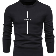 Men's Letter Print Knitted Sweater Active Mid Stretch Slim Fit Warm Pullover