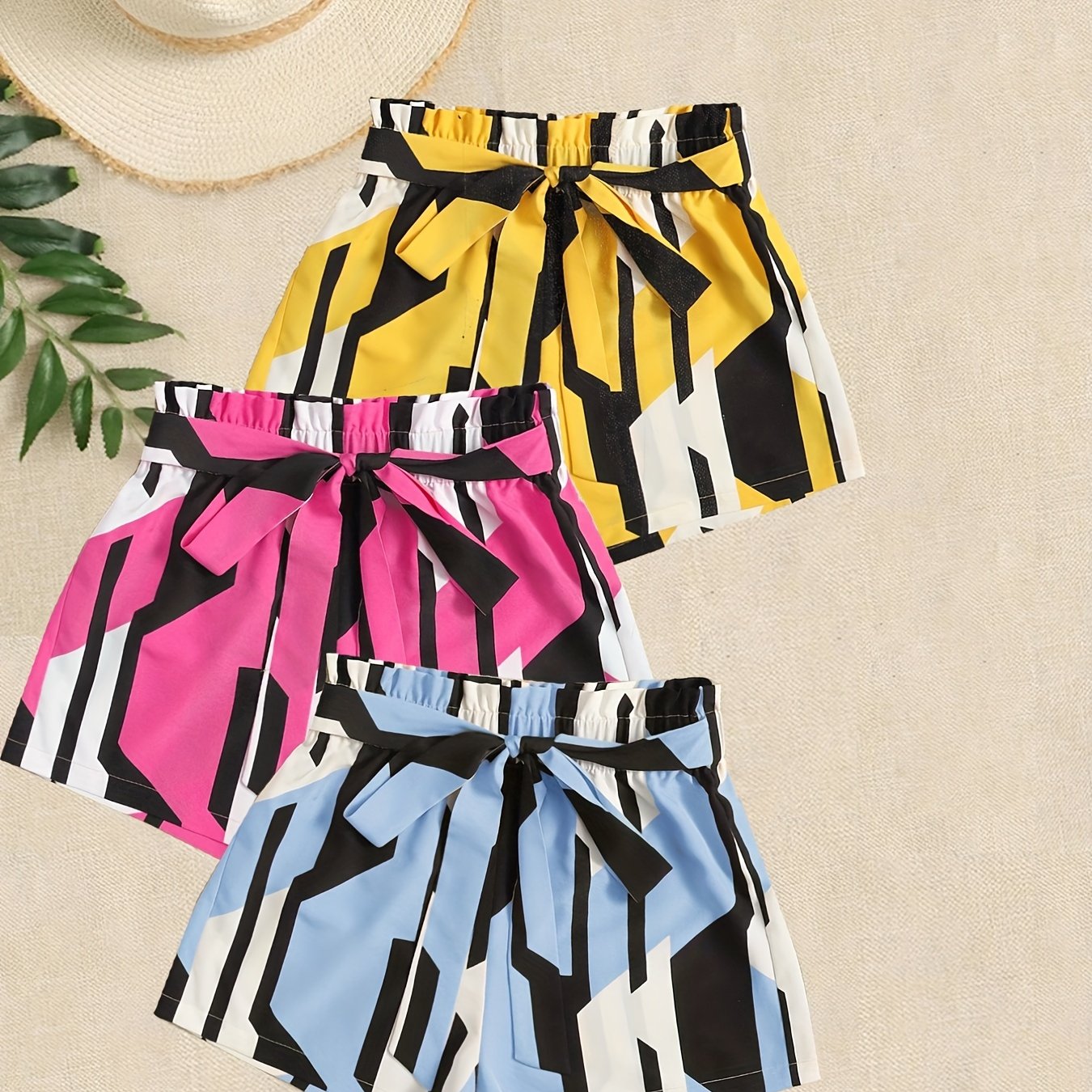 Geometric Print 3-Pack Shorts Women's Casual Elastic Waist Lace Up