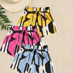 Geometric Print 3-Pack Shorts Women's Casual Elastic Waist Lace Up