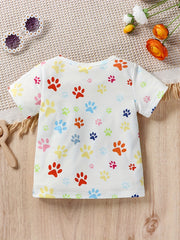 Baby Girls Cat Paw & Crossbody Bag Print T-shirt Top