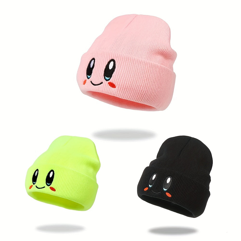 Smiling Face Embroidery Beanie Cartoon Knit Hat