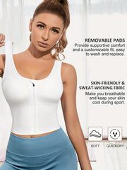 Women's Front Zip Longline Sports Bra for Running Yoga Workouts