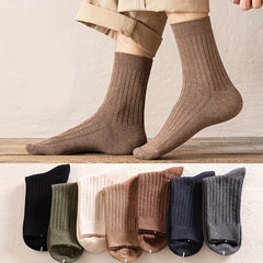 5 Pairs Casual Striped Crew Socks Breathable Middle Tube Solid Socks