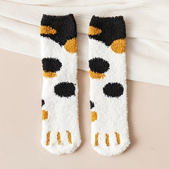 4 Pairs Cat Claw Print Socks Comfy & Fuzzy Warm Socks Women's Stockings