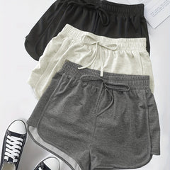 3-Pack Plus Size Sports Shorts Set - High Waist Elastic Drawstring