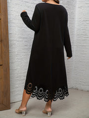 Solid Laser Cut V Neck Floral Dress