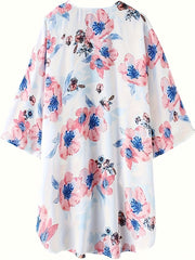 Women's Plus Floral Print Long Sleeve Loose Cardigan Top