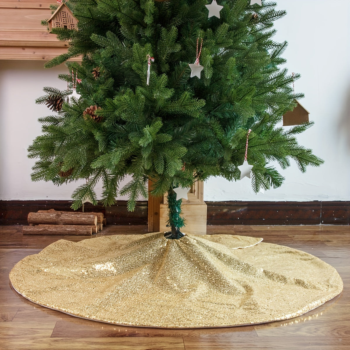 Golden Christmas Tree Skirt Home Party Decoration Supplies