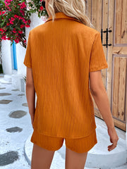 Solid Textured Shorts & Shirts Set Women's Clothing