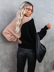 Block Crew Neck Pullover Sweater Long Sleeve for Spring & Fall