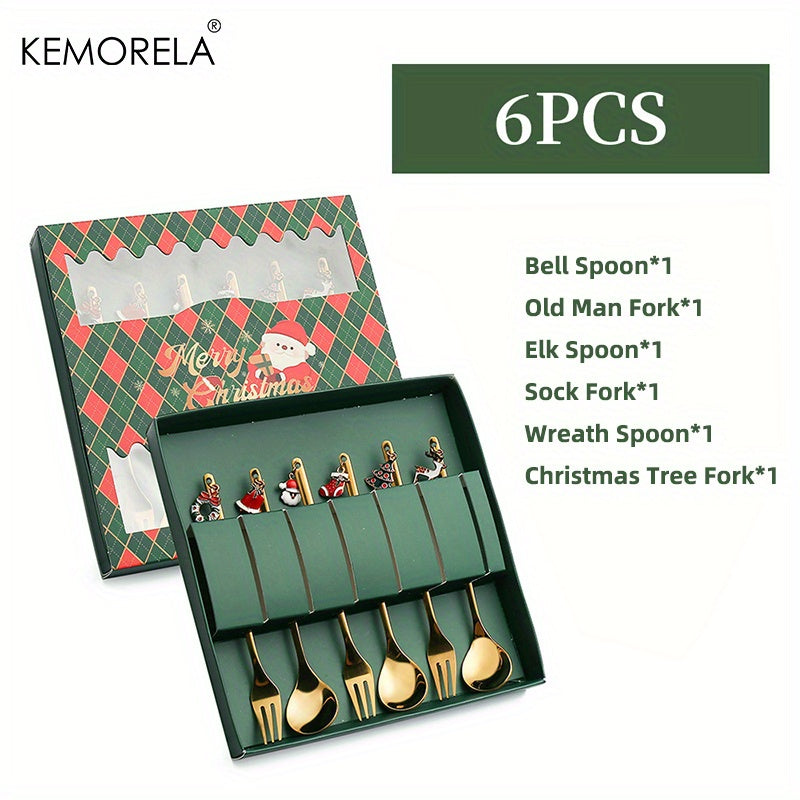 6pcs Christmas Tree Santa Dinnerware Stainless Steel Cutlery Set