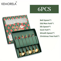 6pcs Christmas Tree Santa Dinnerware Stainless Steel Cutlery Set