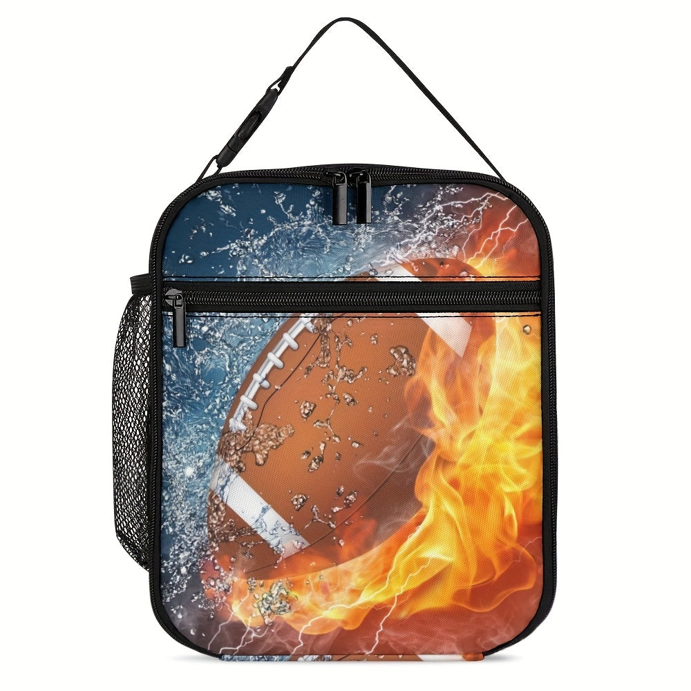 Football Ball Fire Lunch Bag Insulated Lunch Box Bag Waterproof Shark Lunch Tote