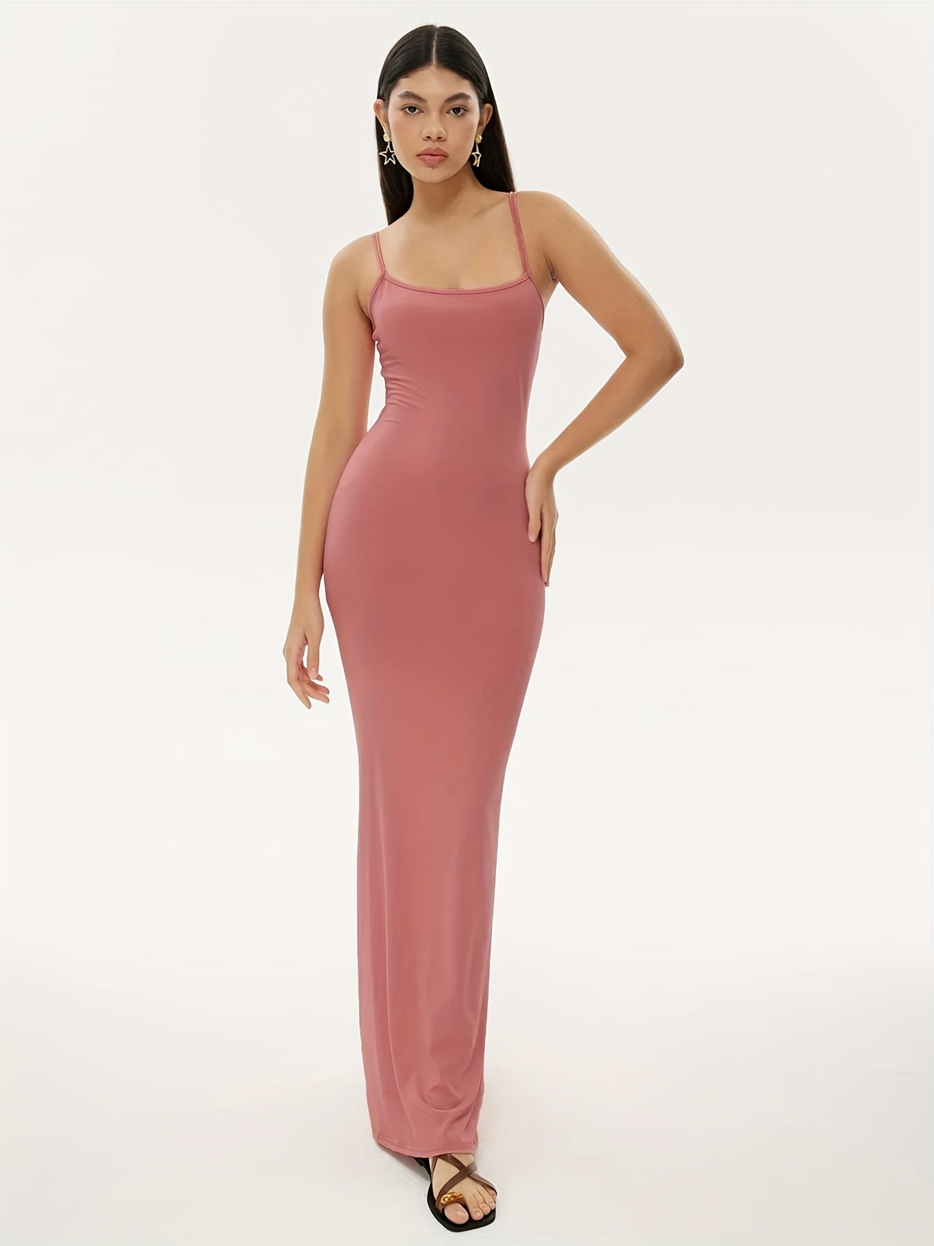 Square Neck Spaghetti Strap Long Dress Sexy Slim Waist Summer Bodycon Maxi Dress