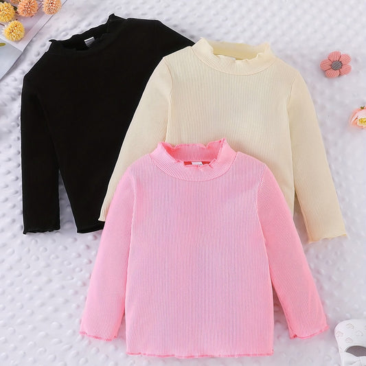 3pcs Baby Girl's Ruffled Long Sleeve Tops Blouse