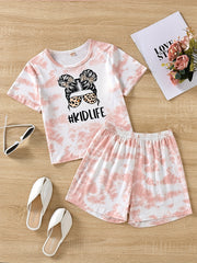 Girls' Tie Dye Short Sleeve T-Shirt Top & Shorts Set for Street Party