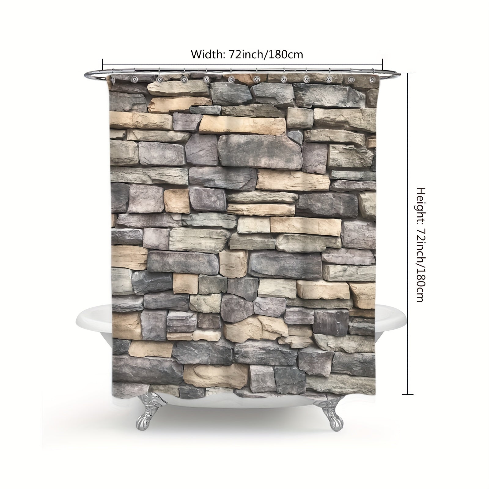 Digital Stone Wall Shower Curtain Polyester Waterproof Bathroom Partition