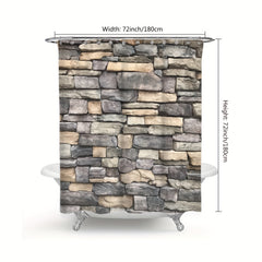 Digital Stone Wall Shower Curtain Polyester Waterproof Bathroom Partition