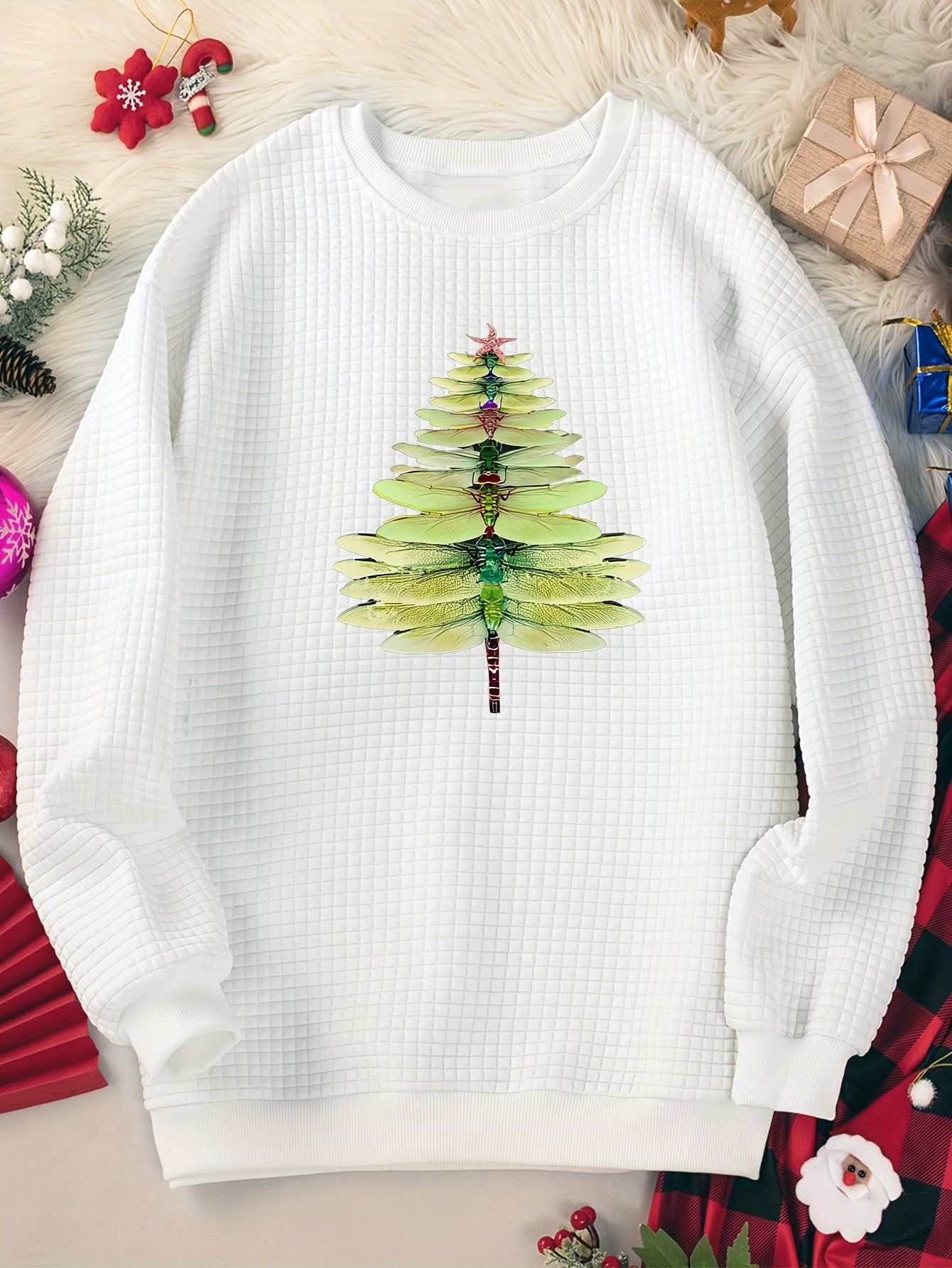 Dragonfly Christmas Tree Print Plus Size Lounge Top
