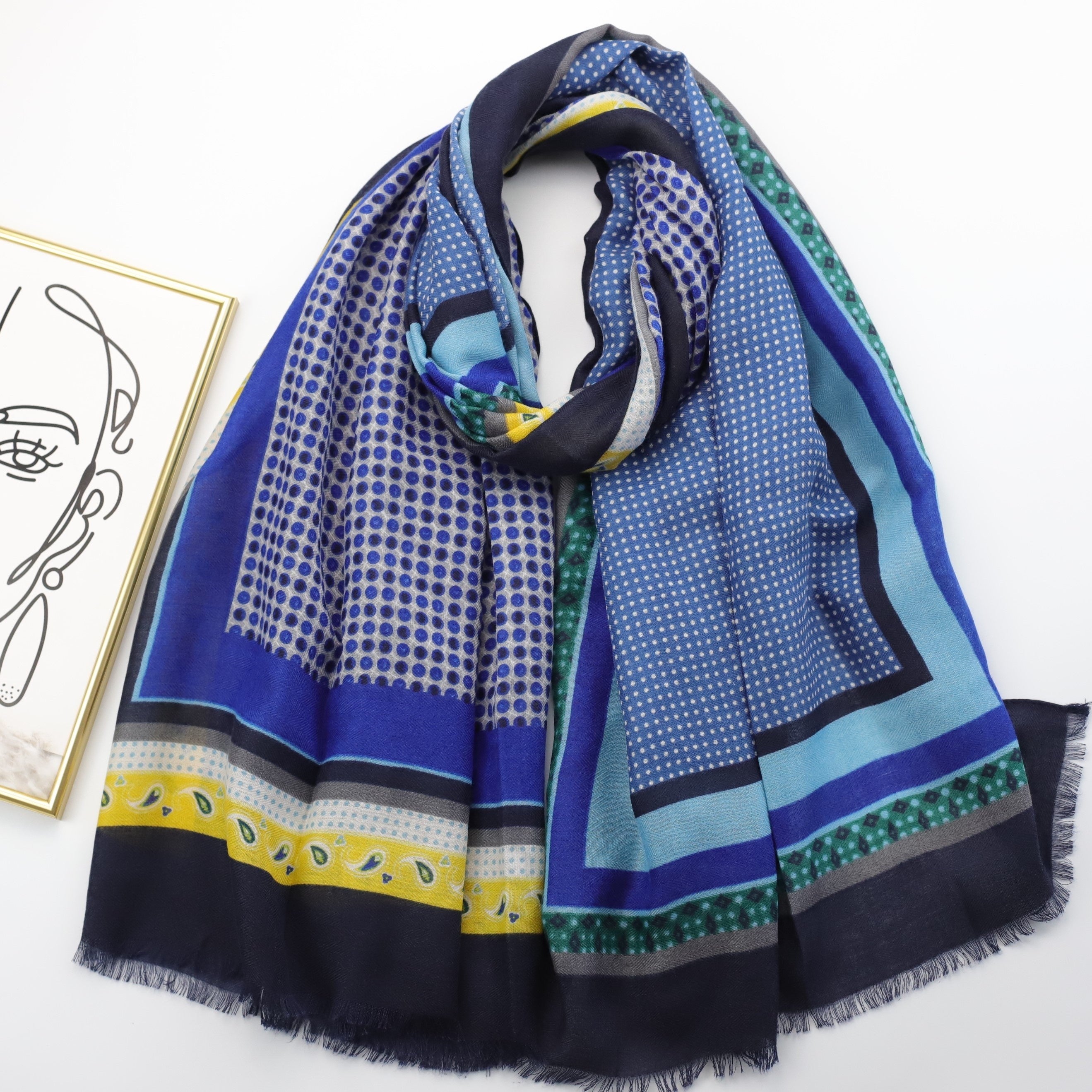 Boho Dotted Frayed Edge Shawl Classic Head Wrap Sunscreen Windproof Scarf