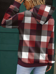 Plaid Print Kangaroo Pocket Hoodie Casual Long Sleeve Hoodies Sweatshirt