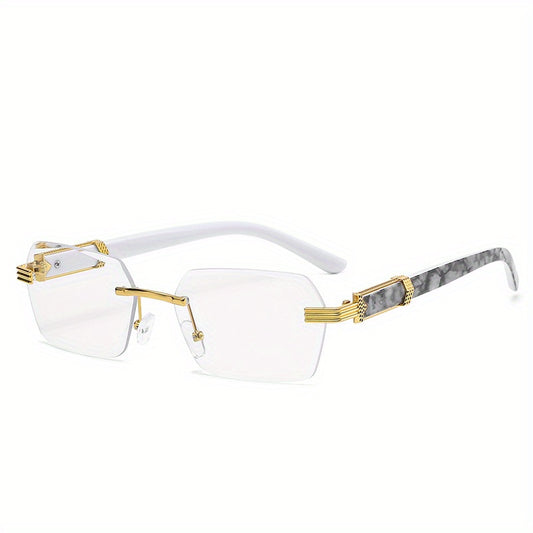 Rectangle Lens Glasses Metal Hinge Graphic Temple Casual Outdoor Eyewear