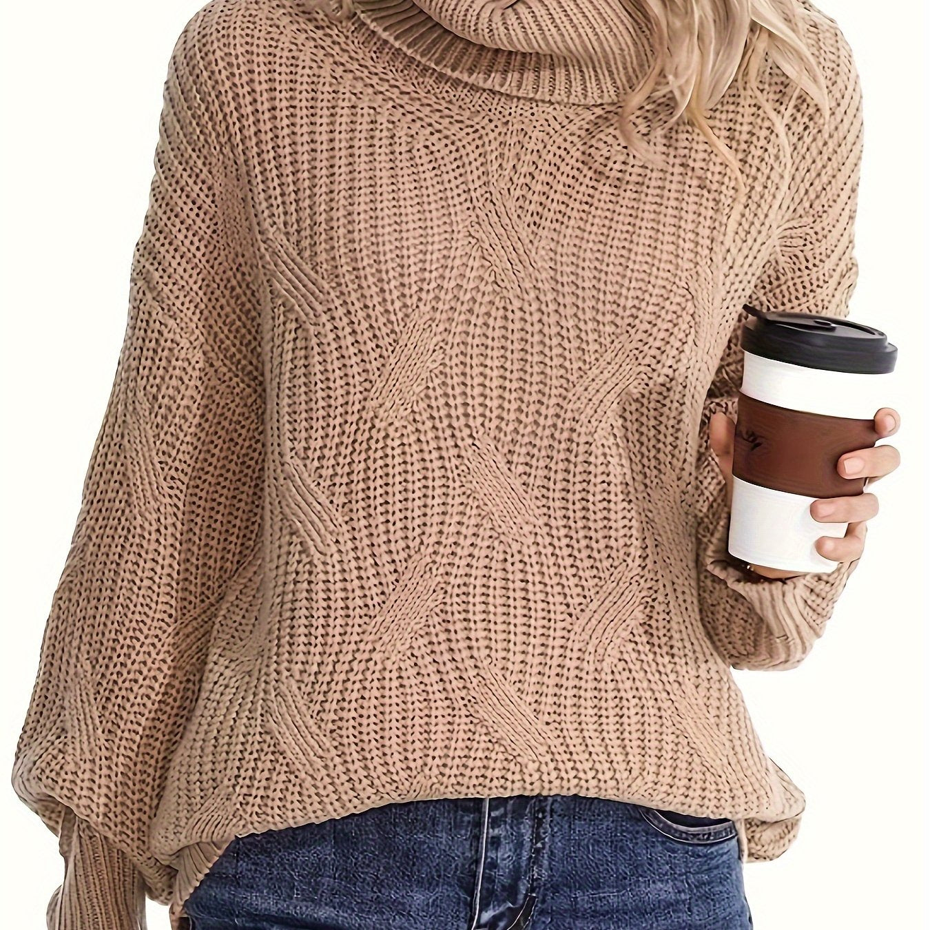 Turtleneck Chunky Knit Sweater Women's Solid Long Sleeve Jumper