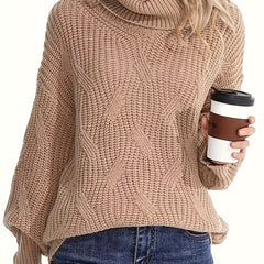 Turtleneck Chunky Knit Sweater Women's Solid Long Sleeve Jumper