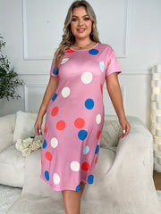 Dot Print Crew Neck Short Sleeve Nightgown