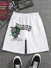 Snake & Child Statue Comfy Shorts Men's Casual Elastic Waist Drawstring Shorts