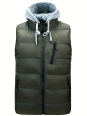 Men's Hooded Winter Vest Zip Up Casual Zipper Pockets